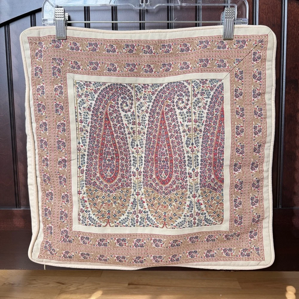 Set of Pottery Barn Paisley Accent Pillow Cover 18x18 Cream Olive Green Blue Red